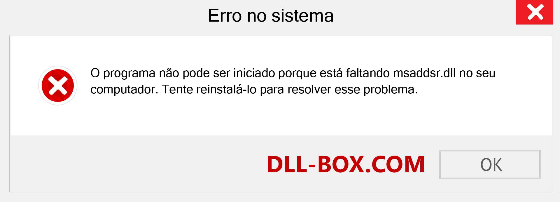 Arquivo msaddsr.dll ausente ?. Download para Windows 7, 8, 10 - Correção de erro ausente msaddsr dll no Windows, fotos, imagens